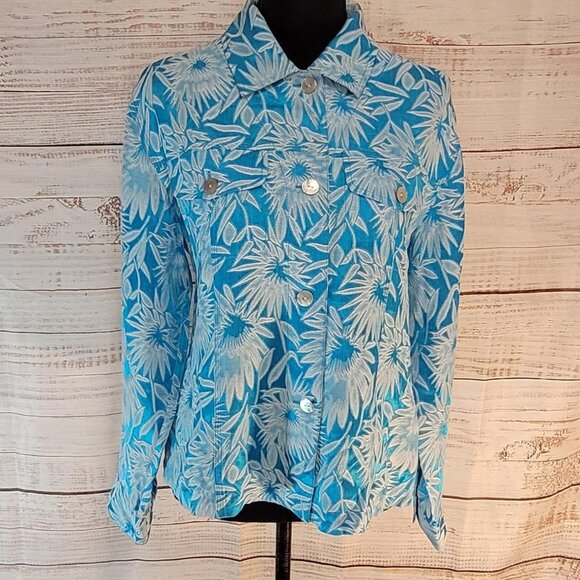 Chico's Tops - Chico's Vintage Style Teal Floral Button-Up | Size 1 (M) | Mother of Pearl